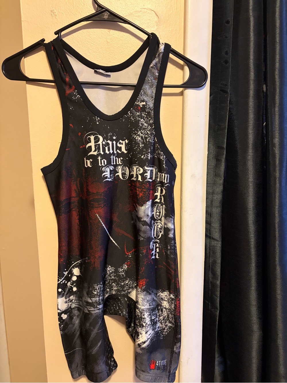 Psalm 144-7 Black Red White Wrestling Singlet XS